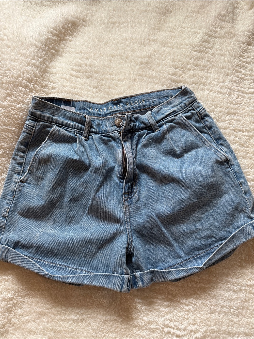 American Eagle Outfitters Light Blue Denim Paperbag Waist Shorts